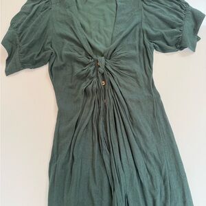 Free People Vintage Summer Maxi- Olive Green Dress with Tie Detail